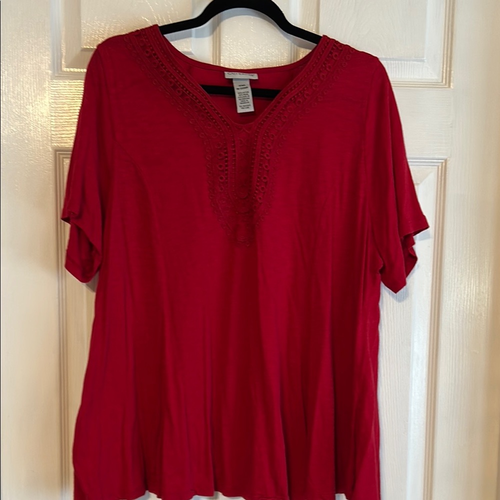 Catherines Red Relaxed Boxy Short Sleeve Tee (PETITE)